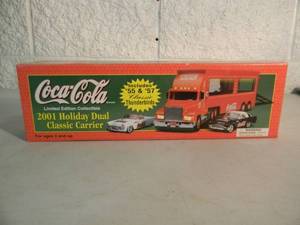 Coca-Cola 2001 Holiday Dual Classic Carrier includes 55 & 57 Thunderbirds - NEW IN BOX - NICE - GREAT PIECE - SEE PICTURES