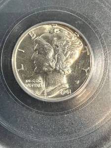 lot 16 image: 1941-D US MERCURY DIME PCGS AU58