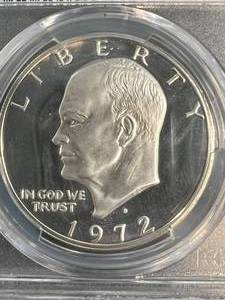 lot 21 image: 1972-S US PROOF SILVER EISENHOWER DOLLAR PCGS PR69DCAM