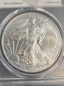 lot 33 image: 2017 AMERICAN SILVER EAGLE PCGS MS70