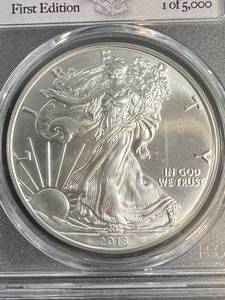 lot 55 image: 2018 AMERICAN SILVER EAGLE PCGS MS70