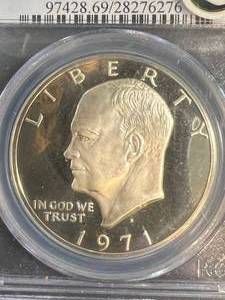 lot 58 image: 1971-S US PROOF SILVER EISENHOWER DOLLAR PCGS PR69DCAM