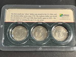 lot 74 image: 3 UNC US SUSAN B ANTHONY DOLLARS IN INFO CASE