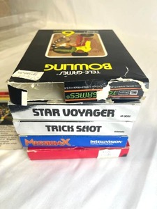 lot 34 image: Vintage ATARI 2600 and Intellivision Game Boxes - Star VoyagerTrick ShotMission-XBoxingBowling - No Games