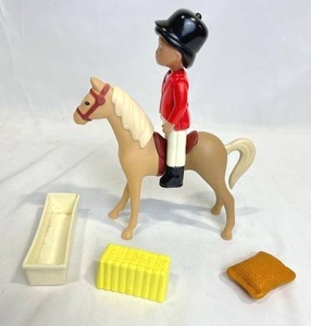 lot 57 image: Vintage Little Tikes Horse and Equestrian Jockey with 1950s Renewal Dollhouse White Feed Trough