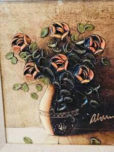 lot 125A image: Abstract Rose Vase Signed Aberg MCM Wall Art