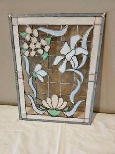 lot 130 image: White Lilies Stained Glass Panel