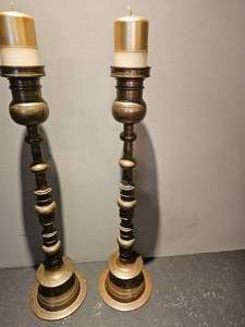 lot 119 image: Towering Brass Candle Stick Pairing