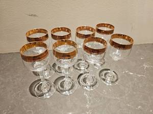 lot 170 image: Vintage Gold Rimmed Cordial Shot Stem Glasses