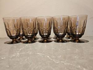 lot 171 image: Smoke Glass Footed Water Glasses