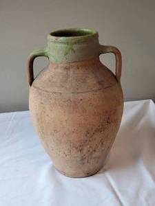 lot 109 image: Classical Style Green Accent Glazed Terra Cotta Handled Vase