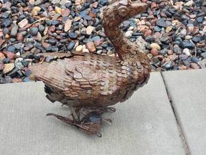 lot 86 image: Curious Found Material Metal Garden Sculpture - Waddling Duck