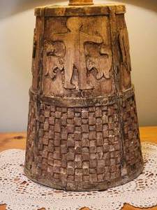 lot 155 image: Exotic Primitive Carved Wood Folk Art Table Lamp
