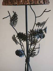 lot 153 image: Woodsy Chic Metal Sculpture Table Lamp with Found Branch Shade