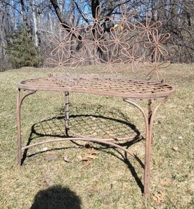 lot 118 image: Playful Folding Iron Floral Garden Bench