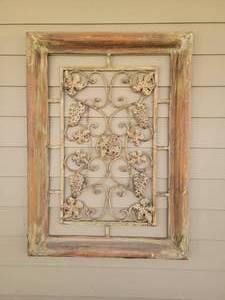lot 191 image: Rustic White Metal Window Frame Wall Decor