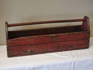 lot 196 image: Antique Weathered Red Painted Wood Toolbox