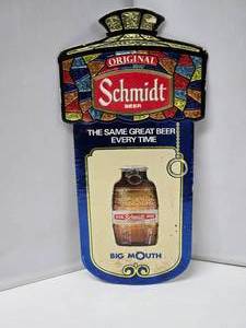 lot 30 image: Embossed Cardboard Schmidt Beer Big Mouth Sign