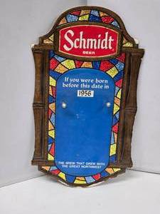 lot 33 image: Embossed Cardboard Schmidt Beer Age Sign - No Calendar