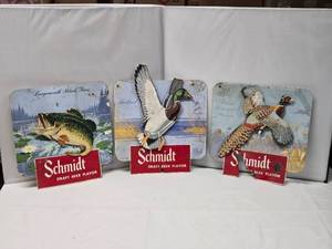 lot 37 image: Lot of 3 Cardboard Schmidt Beer Signs