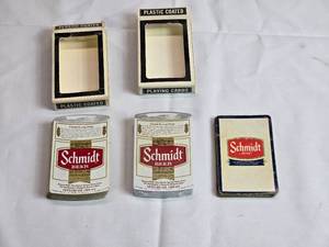 lot 46 image: Schmidt Beer Playing Cards - 2 Full, 1 Euchre