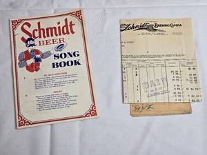 lot 47 image: Schmidt Beer Song Book & Purchase Receipt Invoice from 1937