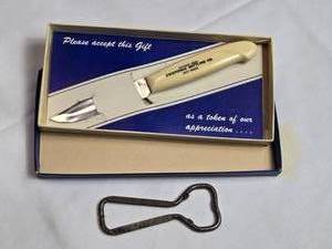 lot 52 image: Owatonna Bottling Jack Beers Schmidt Paring Knife & Schmidt Brewing City Club Bottle Opener