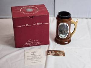 lot 64 image: Schmidts Northwoods Timberwolves 1993 Decorative Wooden Stein Numbered 2075
