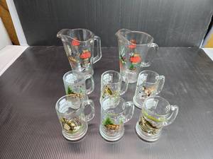 lot 100 image: Lot of 2 Pitchers and 6 Mugs Schmidt Beer Wildlife Collector Series