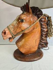 lot 1 image: Horse Head Lamp - Leather Covered