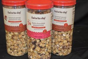 3ct Jar of Caramel Corn Clusters - Caramel Pecan Cinnamon Roll and Dark Chocolate Peppermint