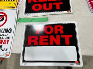 SIGNS, 5) NO PARKING, 20) NO TRESPASSING, 4) FOR RENT, 5) KEEP OUT, 30) NO HUNTING