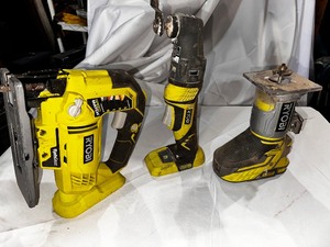 lot 197 image: RYOBI Cordless Trim Router, Multi Tool, and Jig Saw - Tools Only