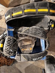 lot 202 image: Bin of Tool Belt, Harnesses, and Knee Pads,