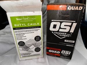 lot 220 image: Box of Trex Rain Escape Butyl Caulk and OSI Caulk