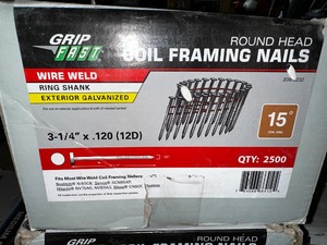 lot 232 image: Grip Fast Round Head Coil Framing Nails 3-14 x .120(12D) - 3 Boxes