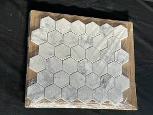 lot 100 image: Hexagon Gray Porcelain Mosaic Floor and Wall Tile 11-in x 12-in
