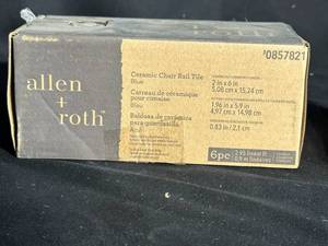 lot 105 image: Allen  Roth 6 Piece Ceramic Chair Rail Tile Blue 0857821 2 In X 6 In 77 pcs