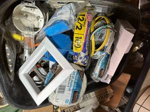 lot 162 image: Bin#2 of Misc Electrical Components, Boxes, Recepticals, Romex Couplings