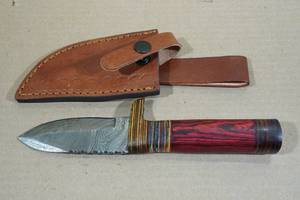lot 20 image: NEW Custom Made Damascus Style Blade Knife with Bloodwood Handle and Sheath