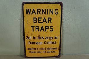 lot 112 image: Metal Sign - Warning Bear Traps