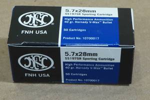lot 197 image: 50 FNH 5.7 x 28mm 40 Gr Hornady V-Max Ammo