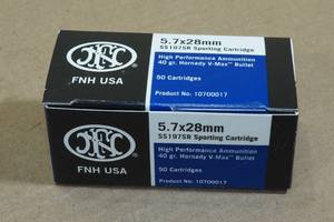lot 198 image: 50 FNH 5.7 x 28mm 40 Gr Hornady V-Max Ammo