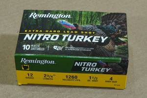 lot 224 image: 10 Remington Nitro Turkey 12 Gauge 2-34 4 Shot Shotshells