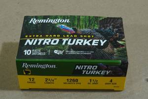 lot 226 image: 10 Remington Nitro Turkey 12 Gauge 2-34 4 Shot Shotshells