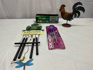 II. Frog Wind Chime, Soil Tester, Metal Rooster & Drain Away