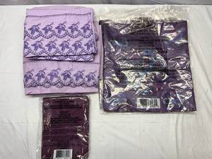 Purple Applique Queen Bed Skirt & Matching Pillow Cases, 4- Purple Peace Jacquard Pillow Covers & 4 Purple Napkins