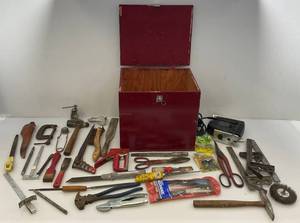 Misc. Vintage Tools & More In Wooden Box