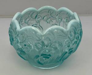 Vintage Fenton Blue Opalescent Lily Of The Valley Rose Bowl