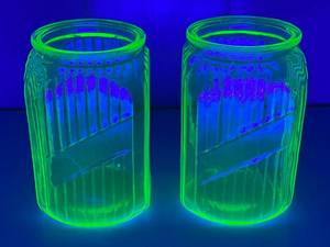 Vintage Ribbed Uranium Glass Jars (VERY COOL)